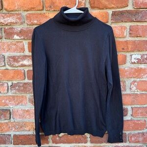 Talbots Classic Black Turtleneck Sweater MP 3 Button Detail Sleeve